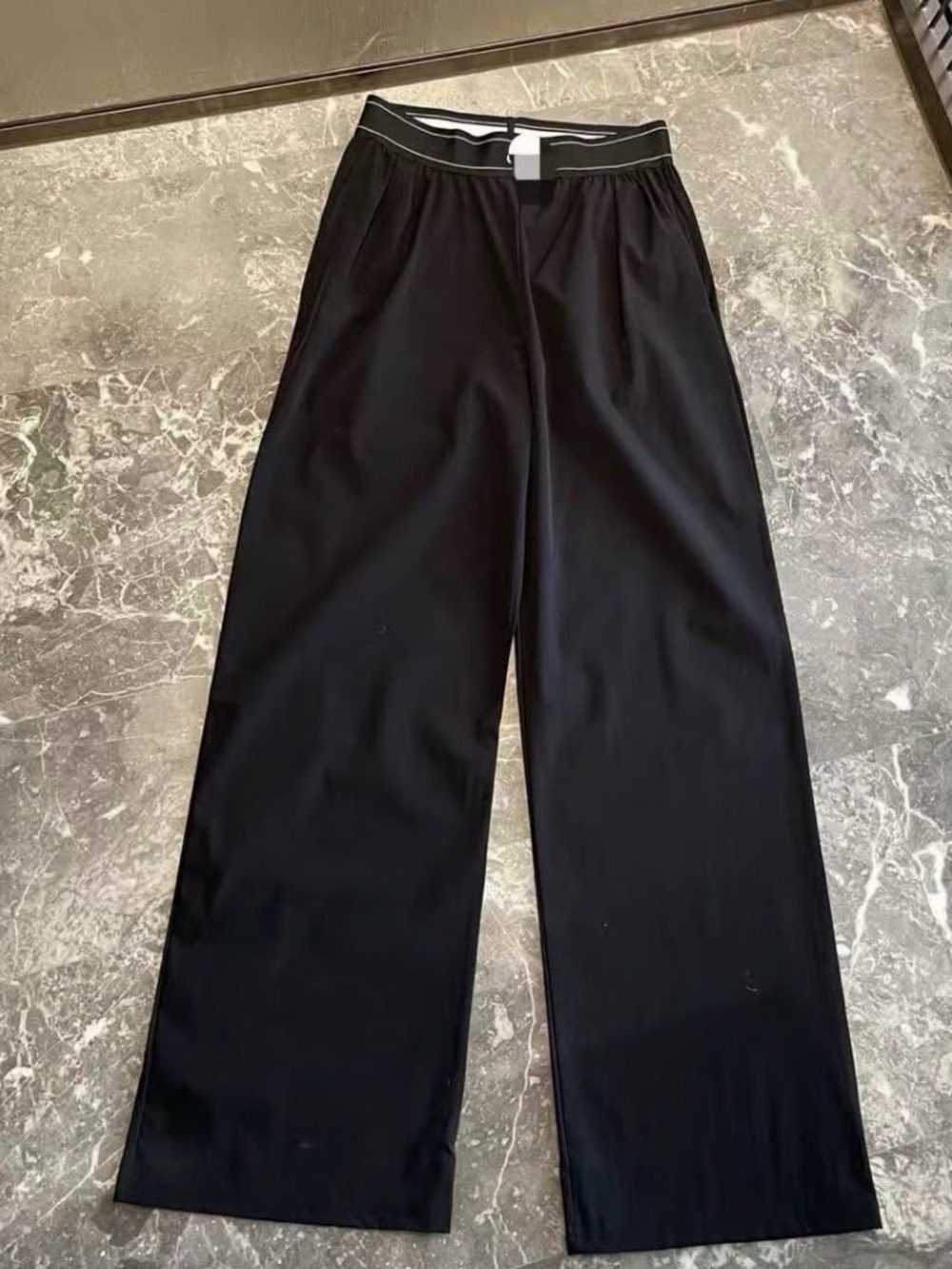 ALO Yoga Black Wide-Leg High-Rise Lounge Pants